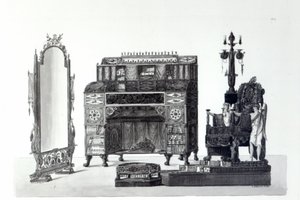Mobili in stile greco da Decorazioni Architettoniche di Gaetano Landi, inciso da G. D