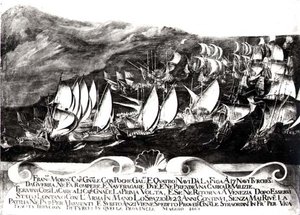 Generale Francisco Morosini (1618-94) e la flotta veneziana in un incontro con la flotta turca al largo della costa di Creta, maggio 1661 da Italian School