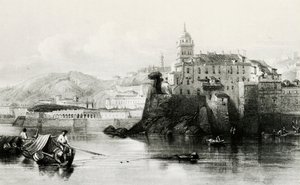 Muro del porto di Genova con Villa Doria Pamphili sullo sfondo, incisione, ca 1850, Italia da Italian School