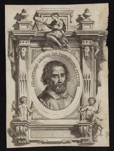 Giovanni Antonio de Sacchis, noto anche come Il Pordenone e Giovanni Antonio Licinio. Incisione di Giorgio Vasari da Italian School