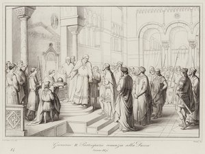 Giovanni II Partecipazio rinuncia alla Ducea, 887 da Italian School