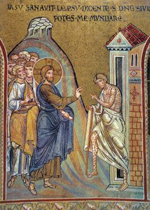 Guarigione del lebbroso - mosaico, Monreale, Italia