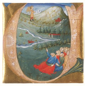 Iniziale istoriata raffigurante Eliseo nel mantello di Elia, ritaglio da un antifonario, c.1440 da Italian School