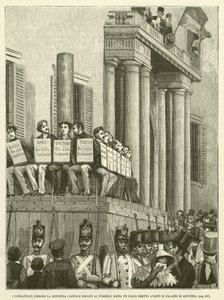 I Condannati Udirono la Sentenza Capitale Esposti al Pubblico Sopra Un Palco Eretto Avanti il Palazzo di Giustizia (incisione) da Italian School