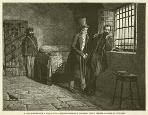 Il padre di Mazzini pone al figlio il bivio, o rimanere confinato in una piccola città di Piemonte, o lasciare gli Stati Sardi (incisione) da Italian School