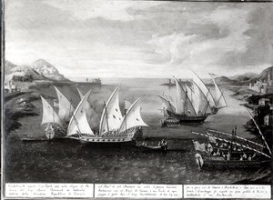 Incidente al largo di Patrasso tra il capitano veneziano Ivanovich da Dabrota e il pirata turco Barbarossa, 17 aprile 1751 da Italian School