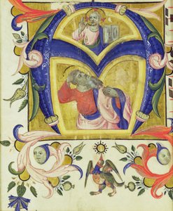 Iniziale A raffigurante Gesù Cristo e un santo, inizio XIV secolo da Italian School