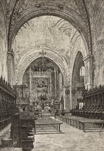 Interno della chiesa di Chiaravalle, Italia, incisione da disegno di Quinto Michetti, da L