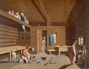 Interno di una casa di contadini russi, c.1820-30 da Italian School