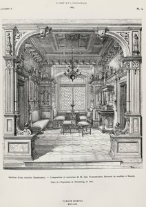 Interno di camera da letto in stile neo-rinascimentale di Possenbacher, Monaco, illustrazione da L