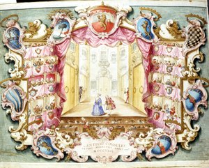 Interno del Teatro de la Sala a Bologna nel 1722. Stampa dell