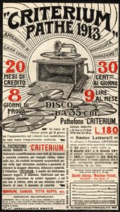 Pubblicità italiana del grammofono Criterium del marchio Pathé. da Italian School