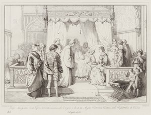 Jacopo Lusignano re di Cipro, morendo, raccomanda il regno e la di lui moglie Caterina Cornaro da Italian School