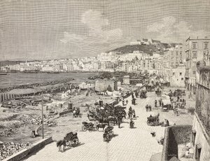 La Marinella, Napoli, Italia, incisione di Sabattini da disegno di A Della Valle, da L