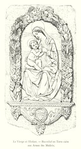 La Vergine e il Bambino, bassorilievo in terracotta con le armi dei Medici (incisione) da Italian School