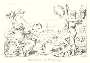 Il Genio di Firenze, Disegno di M Claudius Popelin (incisione) da Italian School