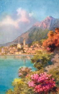 Limone, Lago di Garda, Italia (litografia a colori) da Italian School
