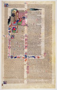 Marlay Cutting IT.11: Foglio con miniatura dal Decretum di Graziano che mostra un monaco che predica a una congregazione di uomini e donne da Italian School