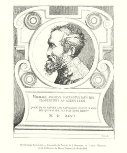 Michelangelo Buonarroti, fac-simile del ritratto di J Bonasone, dall