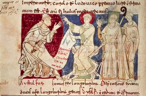 Miniatura dal Chronicon Vulturnense, codice miniato composto dal monaco Iohannes, ca 1130 da Italian School