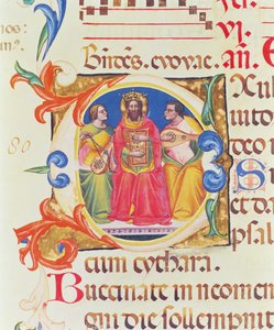 Iniziale istoriata O raffigurante Re Davide e due angeli, dal Salterio di Santa Maria Novella, miniato da Paolo Soldini (fl.1342-86) 1379 da Italian School