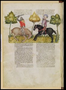 Ms Fr 343 fol.26v Il cavallo di Sir Percival viene ucciso, dalla Queste del Saint Graal, c.1380-85 da Italian School