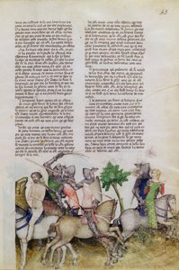 Un cavaliere della Tavola Rotonda, Sir Bors, è costretto a scegliere tra salvare suo fratello Lionel o salvare una damigella, dalla Queste del Saint Graal, c.1380-85 da Italian School