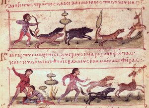 Caccia al cervo, illustrazione dal Cynegetica di Oppiano da Italian School