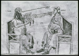 Ms Lat 6823 fol.2 Averroè (1126-98) in conversazione con Porfirio (c.232-c.305) da Italian School