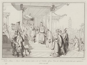 Nicolo Matteo e Marco Polo partono dalla corte di Cubilai Gran Can de Tartari occidentali per ripatriarsi da Italian School