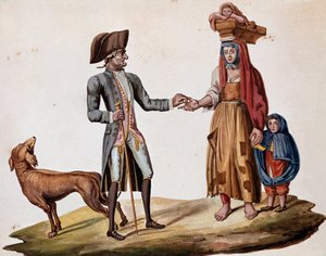 Vecchi mestieri napoletani: un nobile dà una moneta a un palmisciano da Italian School