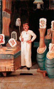 Vecchio mestiere: il negozio del venditore di pasta (anonimo, XIX secolo, Museo Nazionale delle Paste Alimentari, Fondazione Agnesi, Roma)