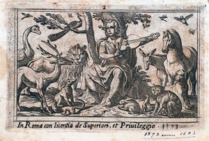 Orfeo che suona tra gli animali (xilografia)