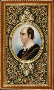 Miniatura ovale del ritratto di Oliver Goldsmith, incorniciata con trifogli dorati e tre perle, 1831 da Italian School