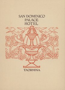 Pagina della brochure del San Domenico Palace Hotel, Taormina (litografia) da Italian School