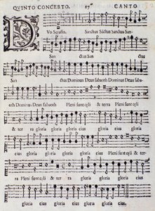 Pagina della partitura musicale del Concerto 5 in "Canzoni alla francese" di Adriano Banchieri