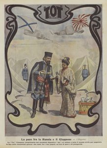 Pace tra Russia e Giappone (litografia a colori) da Italian School