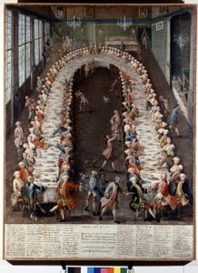 Rappresentazione di un banchetto organizzato dalla famiglia Nani. Dipinto del XVIII secolo da Italian School