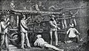 Macchina perforatrice pneumatica creata da Giovanni Battista Piatti e perfezionata da Germano Sommeiller (1815-1871), incisione Italia da Italian School