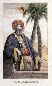 Ritratto di Giovanni Battista Belzoni (1778-1823), esploratore e archeologo italiano, che fece importanti scoperte archeologiche in Egitto. Incisione - in 