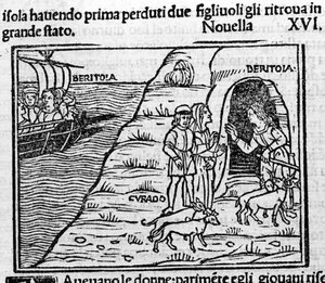 Reet de Beritola. Illustrazione per la novella 16 (novella 6 del secondo giorno) del "Decameron" di Giovanni Boccaccio. Incisione in "Decamerone ouer Cento novelle" Venezia, Bartolomeo de