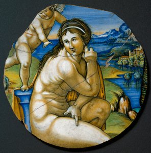 Rappresentazione di Venere, piatto in ceramica prodotto a Faenza, Italia. Intorno al 1530. Firenze, Museo Nazionale del Bargello da Italian School