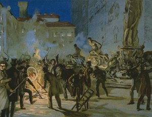 Rivoluzione a Firenze, 27 aprile 1859, illustrazione da un album sulla storia del Risorgimento realizzato per il cioccolato Talmone, fine XIX secolo