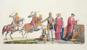 Riccardo Cuor di Leone, Giovanni di Gaunt, Edoardo III, Giovanna Plantageneta e Filippa di Hainault, tavola 9 da La storia delle nazioni da Italian School