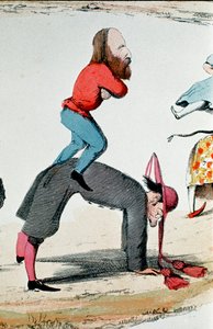 Risorgimento: disegno satirico che raffigura gli eroi del Risorgimento Giuseppe Garibaldi (1807-1882) che regola la Questione Romana, controversia politica riguardante il ruolo di Roma, sede del potere temporale del Papa e capitale del nuovo regno da Italian School