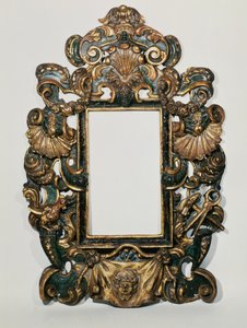 Cornice romana intagliata nera e dorata da Italian School
