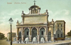 Roma, Italia, Fontana Paolina (litografia a colori) da Italian School