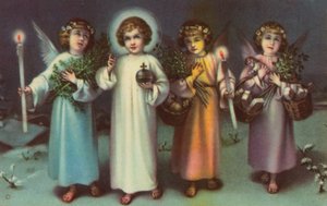Santo e angeli (litografia a colori) da Italian School