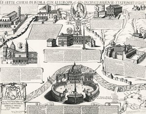 Sette Chiese di Roma, con ritratto di Alessandro VII (Papa 1655-1667), Italia da Italian School