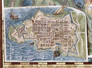 Assedio di Malta, dettaglio dalla "Galleria delle Carte Geografiche", 1580-83 da Italian School
